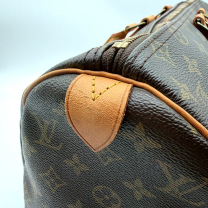 Louis Vuitton Keepall 45 Toile Monogram - détail coin et cuir vachette naturel