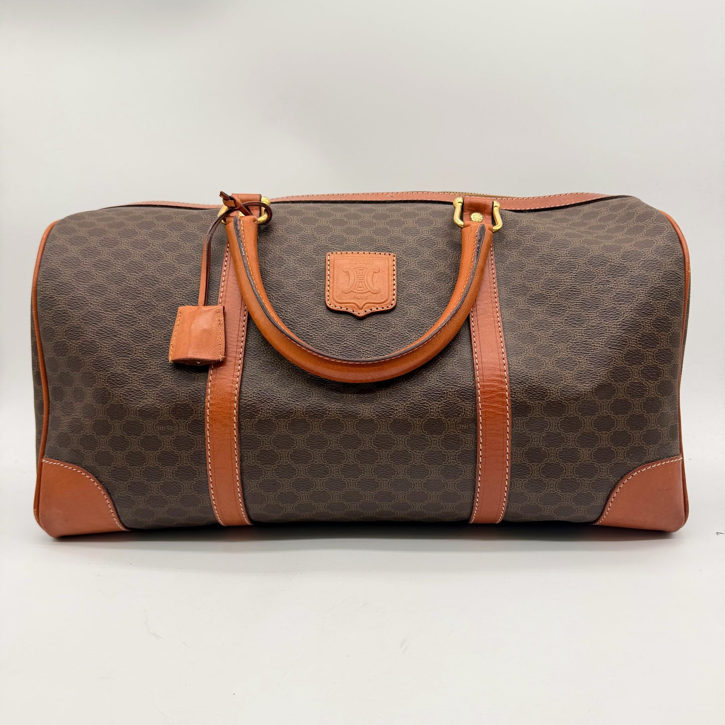 Céline Boston 40 toile Macadam et cuir naturel - vue avant écusson