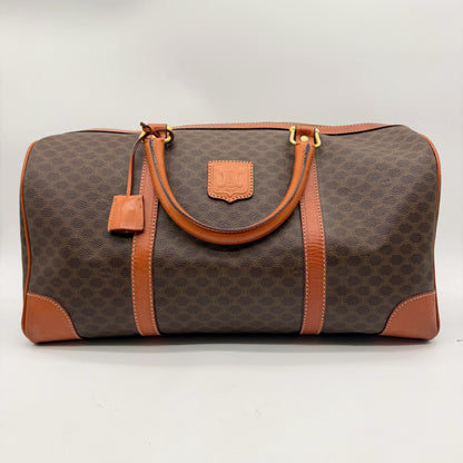 Céline Boston 40 toile Macadam et cuir naturel - vue avant écusson