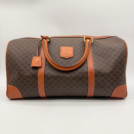 Céline Boston 40 toile Macadam et cuir naturel - vue avant écusson