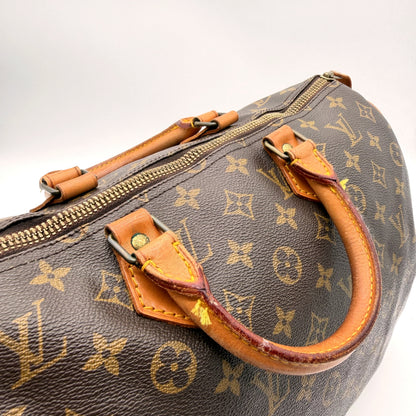 Louis Vuitton Speedy 35 Toile Monogram vintage - détail anses et zip laiton