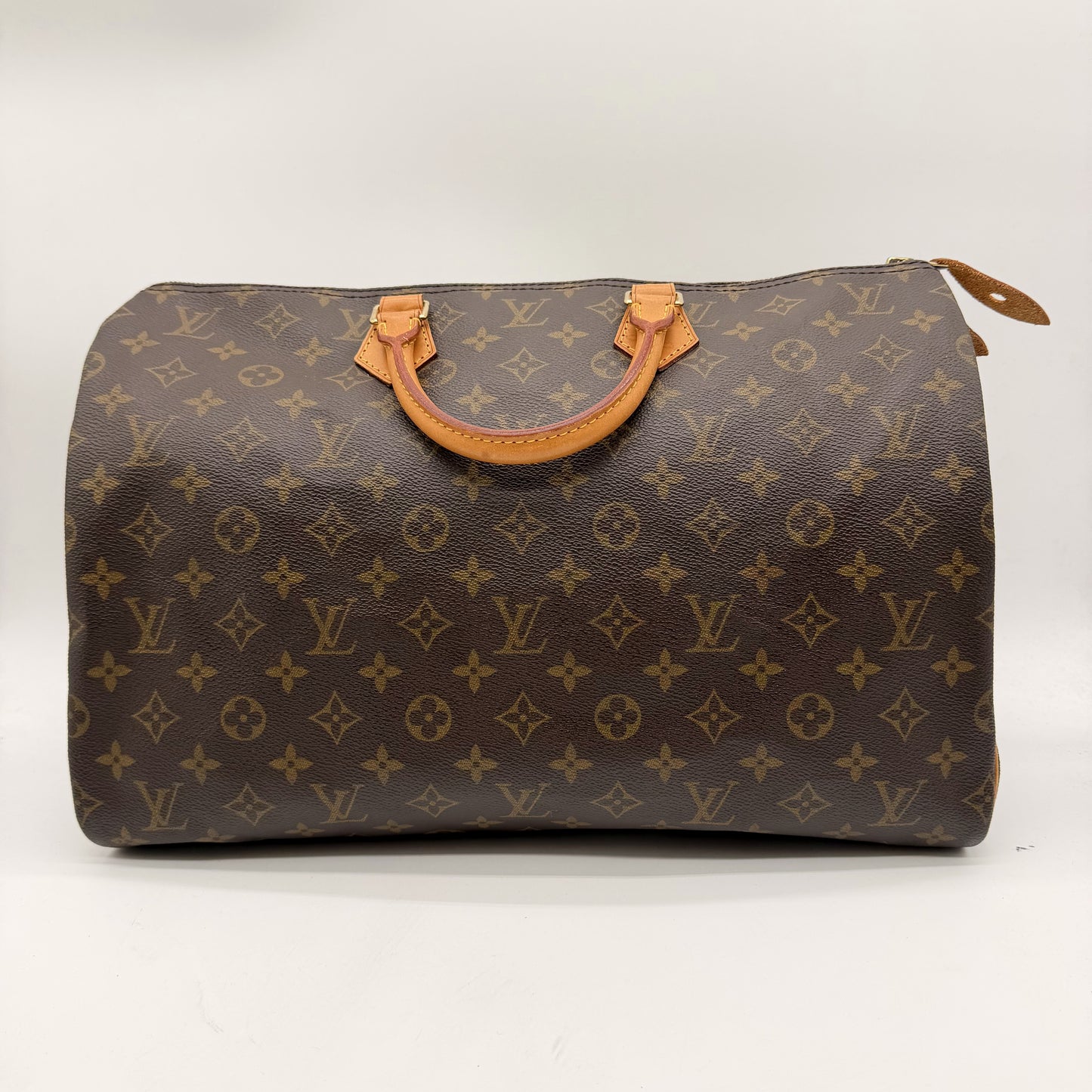 Louis Vuitton Speedy 40 Toile Monogram - vue avant, poignées cuir naturel