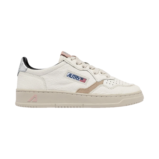 Autry Medalist Low Grained Leather with Silver & Powder Pink