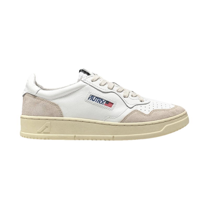 Autry Medalist Low White Leather & Beige Suede