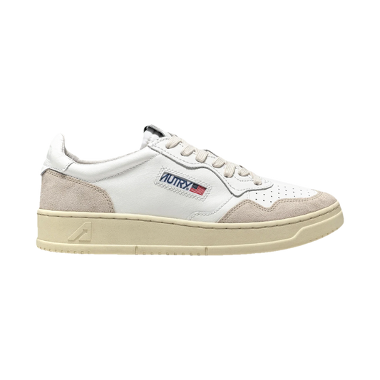 Autry Medalist Low White Leather & Beige Suede