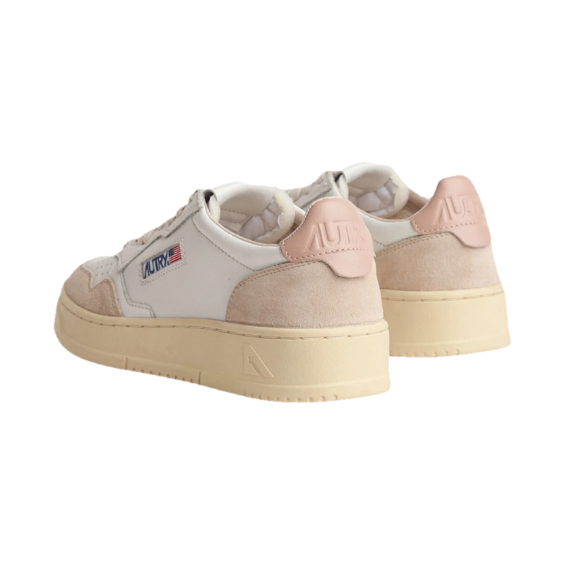 Autry Medalist Low White & Powder Leather and Beige Suede