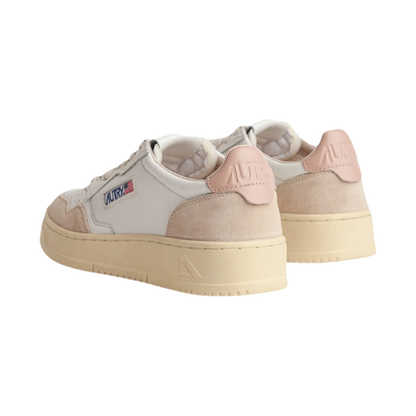 Autry Medalist Low White & Powder Leather and Beige Suede