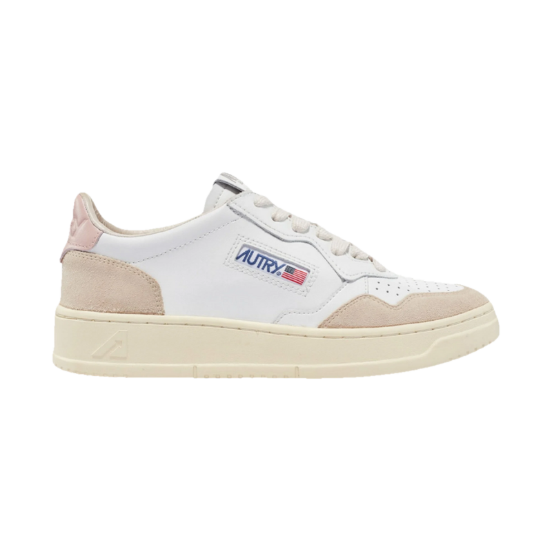 Autry Medalist Low White & Powder Leather and Beige Suede