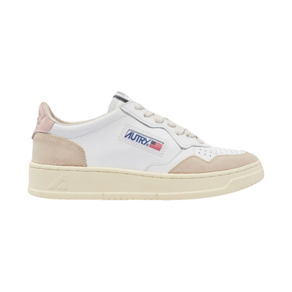 Autry Medalist Low White & Powder Leather and Beige Suede