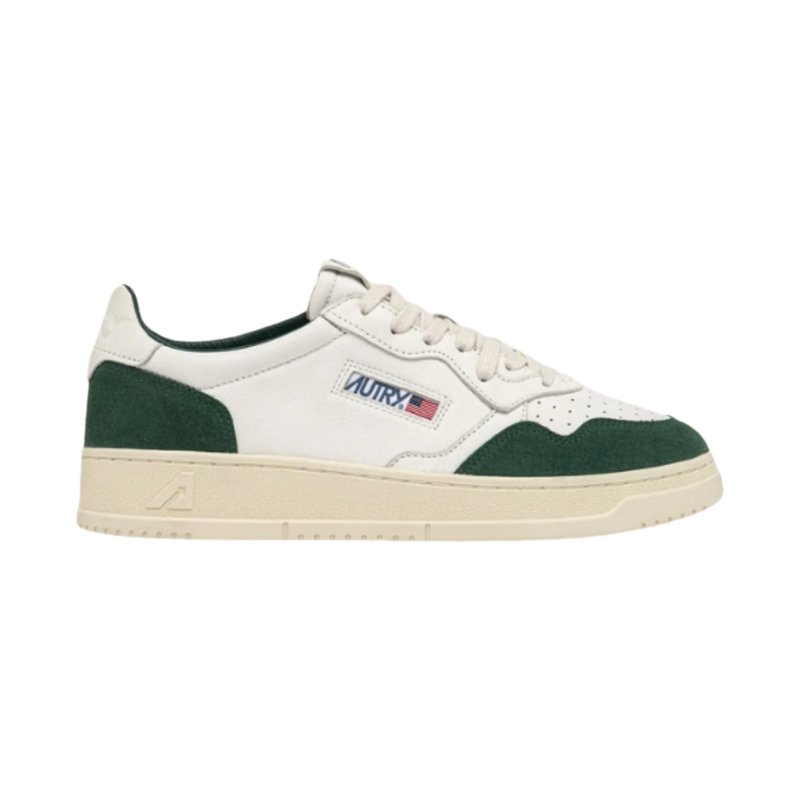 Autry Medalist Low sneakers in white nappa leather and bottle green suede