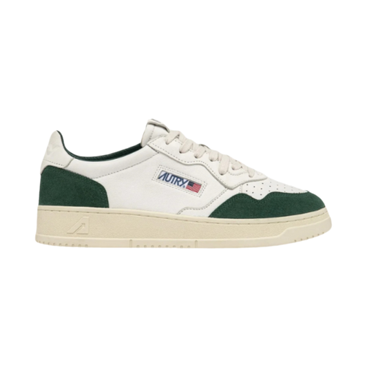 Autry Medalist Low sneakers in white nappa leather and bottle green suede