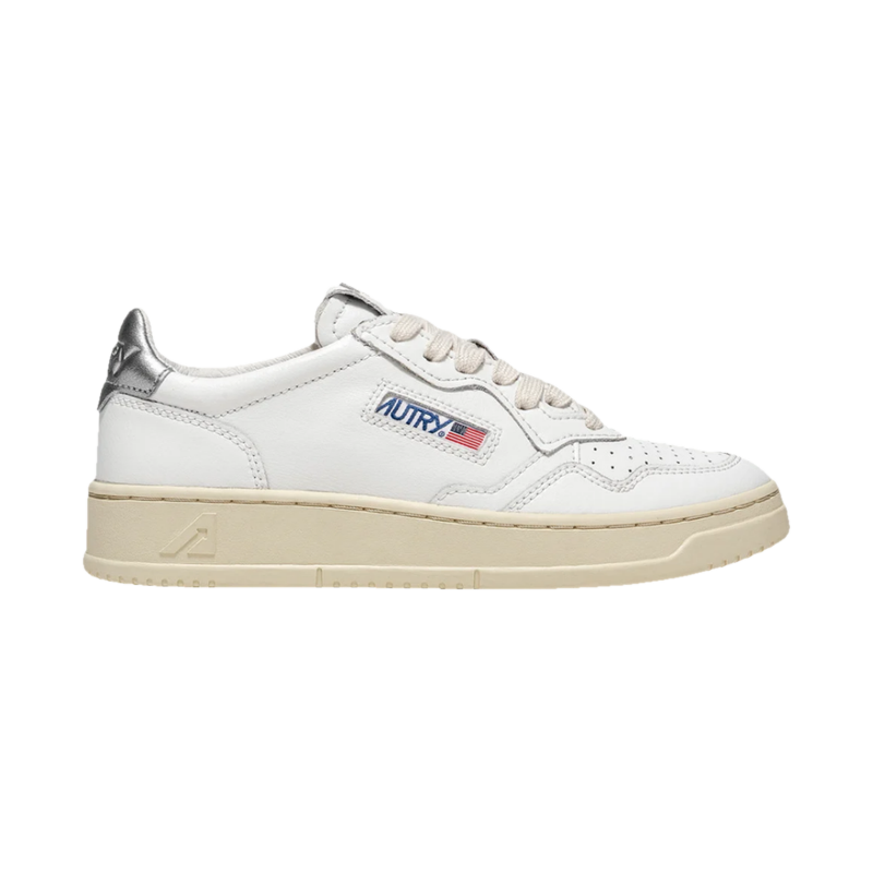Autry Medalist Low White & Silver Metallic Leather
