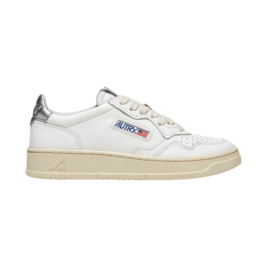 Autry Medalist Low White & Silver Metallic Leather
