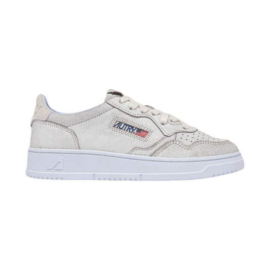 Autry Medalist Low White & Skywriting Scraped Suede