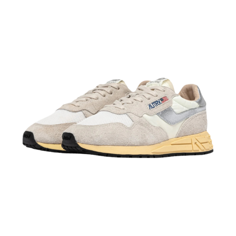Autry sneakers baskets reelwind low en nylon et daim blanc et argent