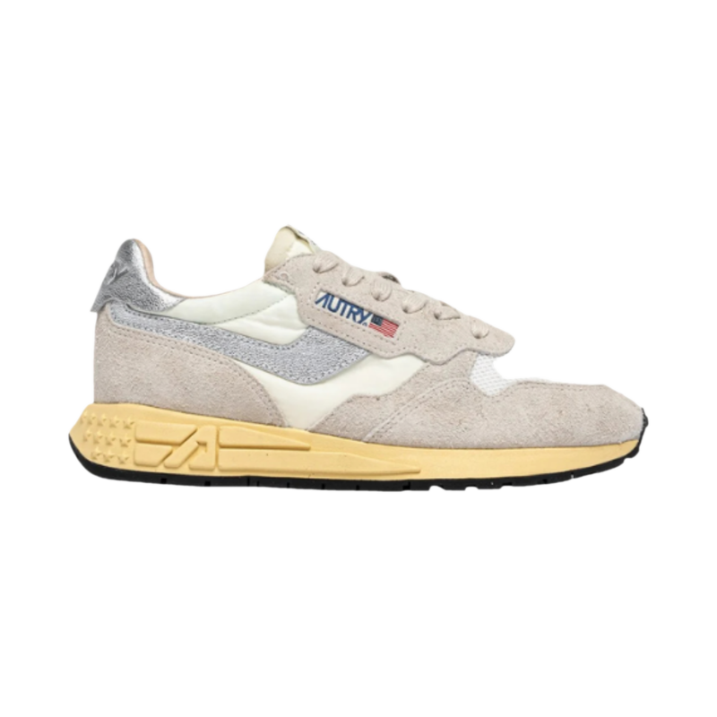 Autry sneakers baskets reelwind low en nylon et daim blanc et argent