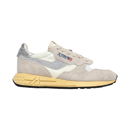 Autry sneakers baskets reelwind low en nylon et daim blanc et argent
