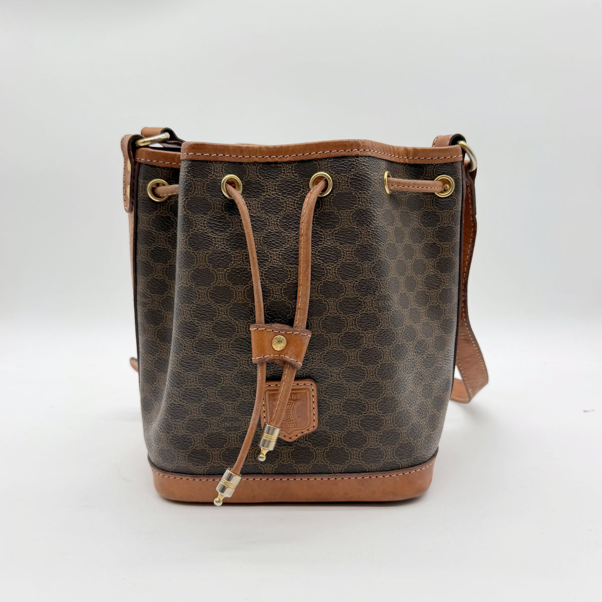 Celine sac seau petit format toile Macadam marron - vue avant