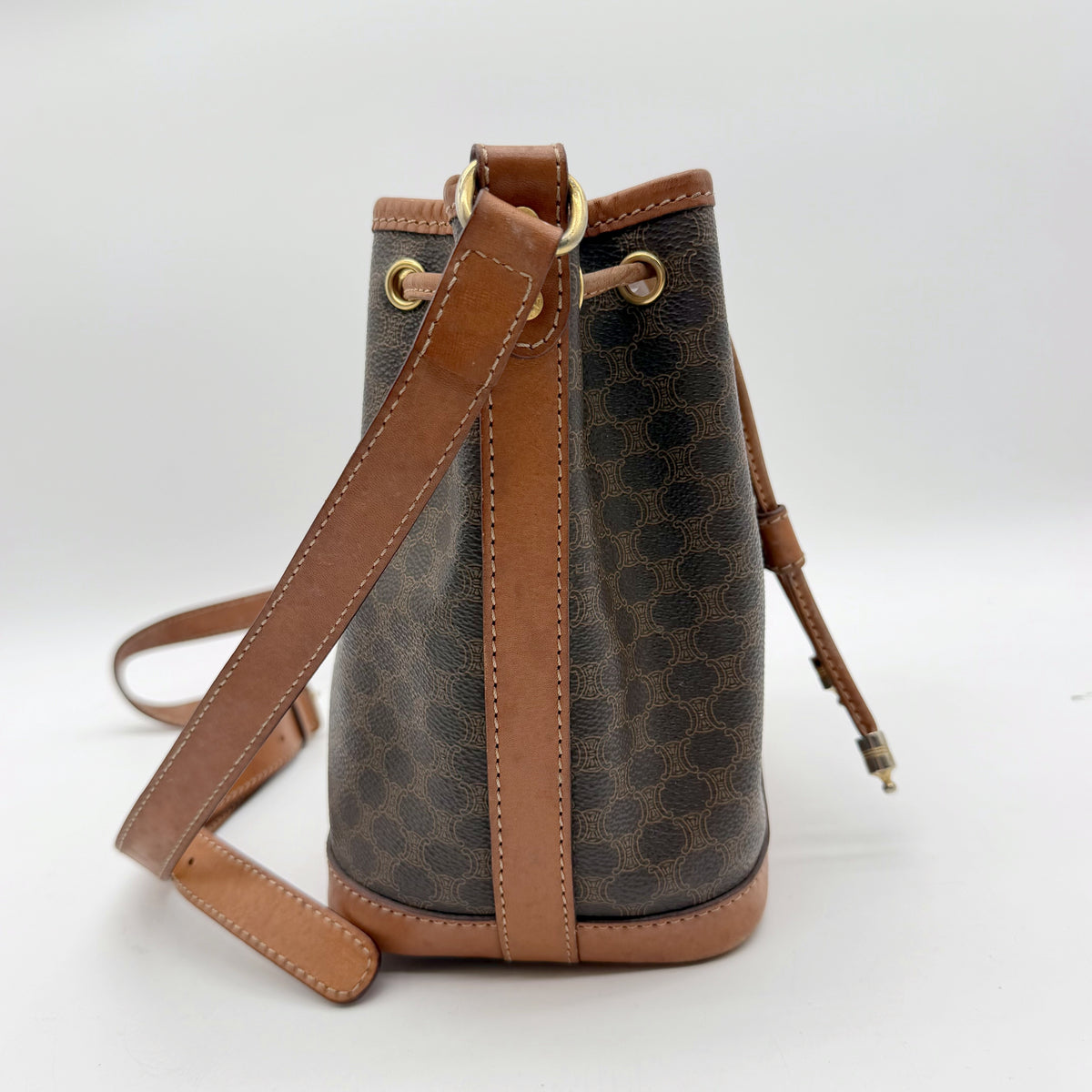 Celine sac seau petit format toile Macadam marron - vue de cote