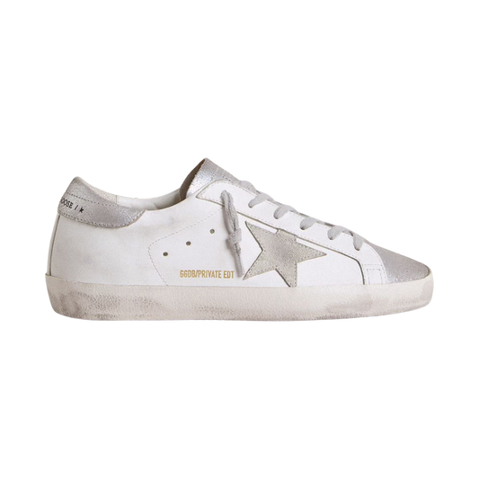 Golden Goose Super-Star en cuir blanc/argenté