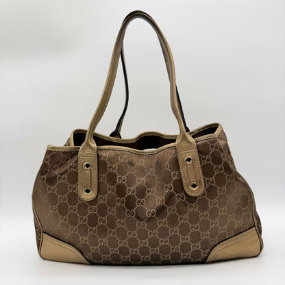 Gucci Cabas Princy toile GG beige et cuir dore - vue arriere