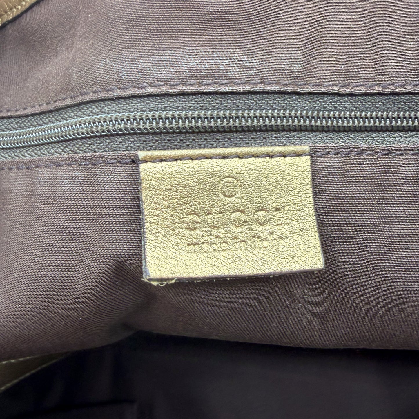 Gucci Cabas Princy toile GG beige et cuir dore - etiquette Gucci made in Italy