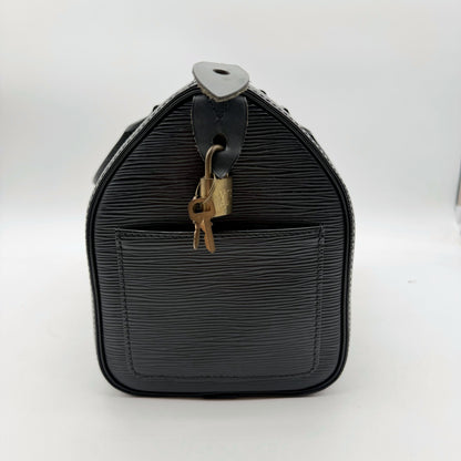 Louis Vuitton Speedy 25 cuir Epi noir - cote avec cadenas et poche exterieure