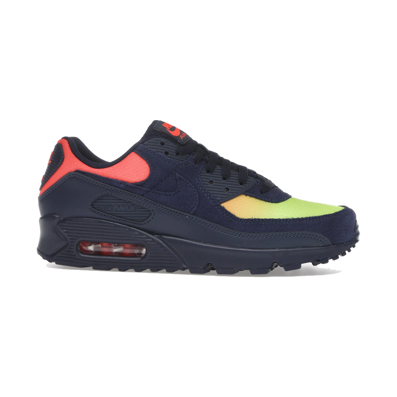 Nike Air Max 90 Blackened Blue Lemon Venom Hyper Crimson Gradient