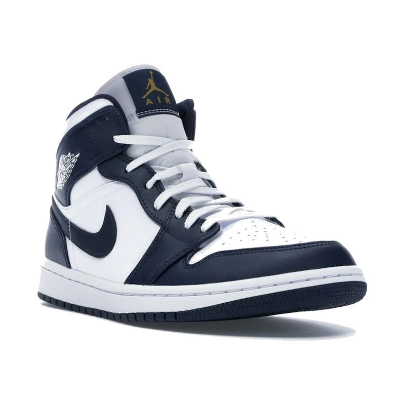 Air Jordan 1 Mid White Metallic Gold Obsidian