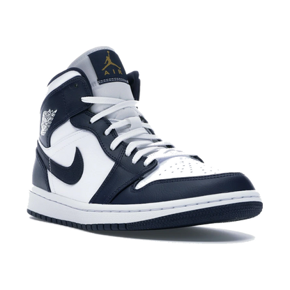 Air Jordan 1 Mid White Metallic Gold Obsidian