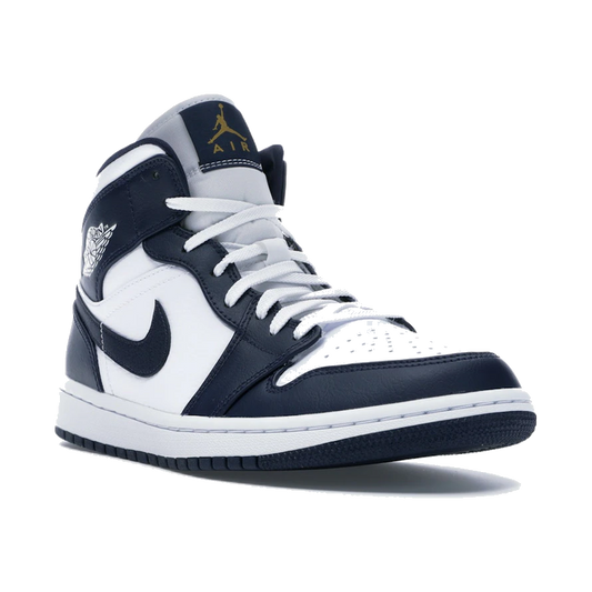 Air Jordan 1 Mid White Metallic Gold Obsidian
