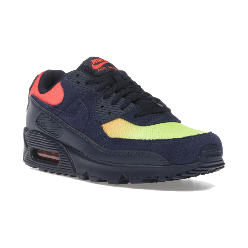 Nike Air Max 90 Blackened Blue Lemon Venom Hyper Crimson Gradient