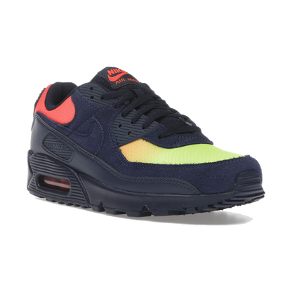 Nike Air Max 90 Blackened Blue Lemon Venom Hyper Crimson Gradient